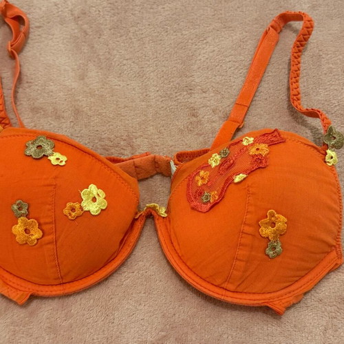Intimissimi bra 65B coral with embroidered flowers like new