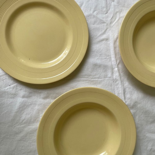 Set of 6 antique Wood's Ware plates used, ceramic, yellow
