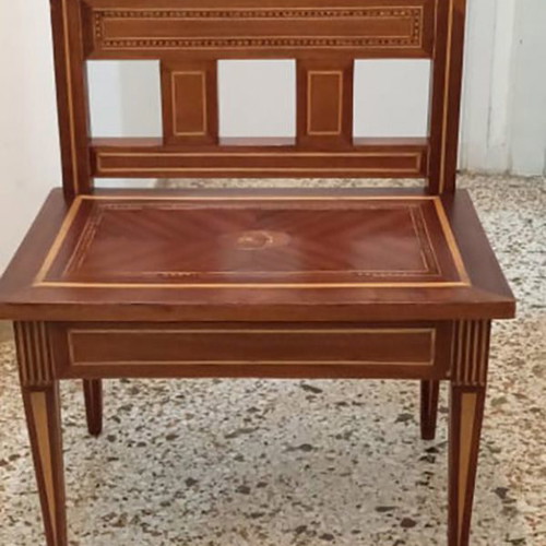 Wooden handmade single antique beds 18th century used with marquetry and chair