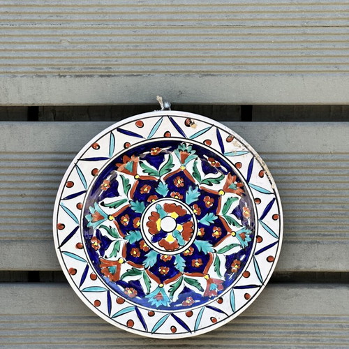 Handmade Decorative Ceramic Plate Ikaros Rhodes used, traditional floral design