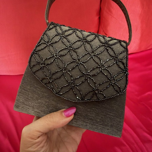 Handbag used gray with shiny decorative elements