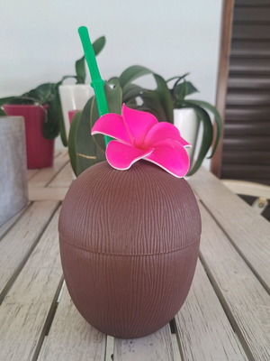 Plastic cocktail glass like new with straw
