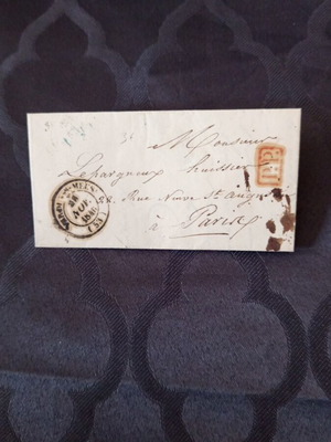 French letter of correspondence 1838 used with two stamps and extra orange mark