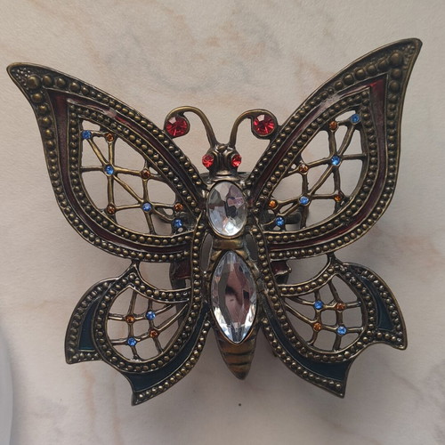 Vintage French Butterfly Perfume Bottle brooch pendant used