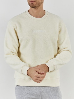 TopMan Teddy Sweater new, men's white fleece sweatshirt S-M