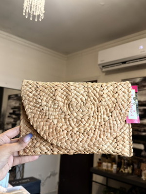 Straw clutch bag new with tag, beige handheld