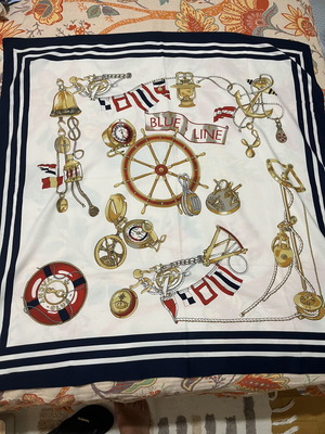 Vintage Large Scarf with Yacht Club Style Nautical Design like new