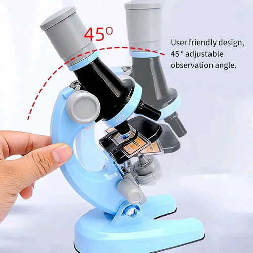 Scientific children's microscope with 3 magnification levels and tool set new