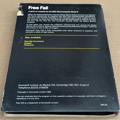 Free Fall Acornsoft for BBC Micro Model B cassette used