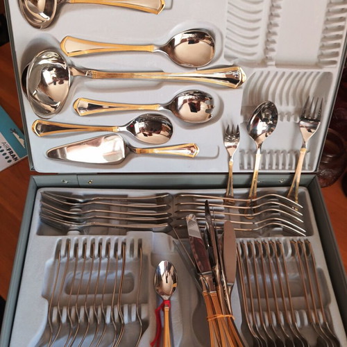 Cutlery set 67 pieces stainless steel Solingen Germany 18/10 with gold handles new