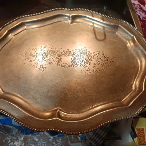 Silver-plated vintage tray new, oval with handles and design