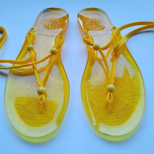 See By Chloe yellow jelly sandals with adjustable wrap ties, size 38