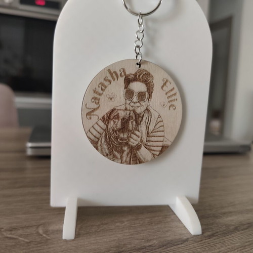 Personalized wooden keychain with photo engraving and name