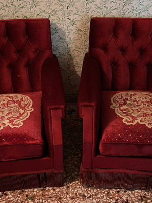Vintage velvet red armchairs with design negotiable price