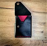  Δερμάτινο χειροποίητο μαύρο κόκκινο πορτοφόλι