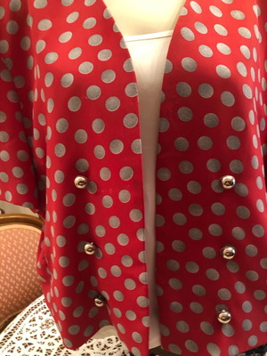 Bolero with gold buttons used, red with gray dots by A-Style