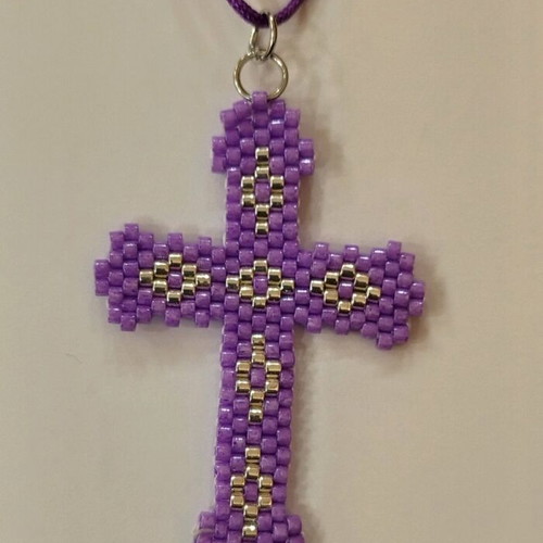 Cross with Delica Miyuki beads handmade, multicolor