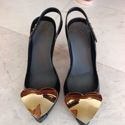 Vivienne Westwood x Melissa Lady Dragon black gold heart heels size 39