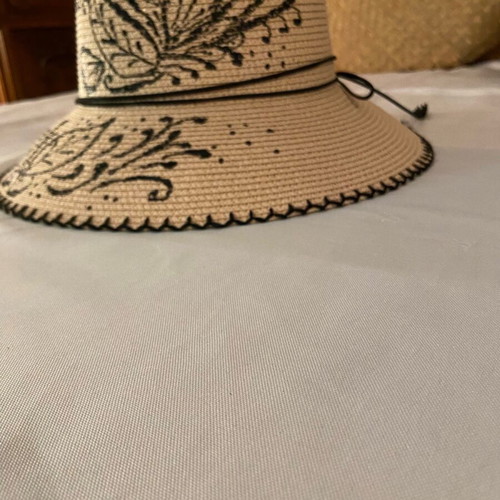 Straw hat new, hand-painted, powder color, size 54