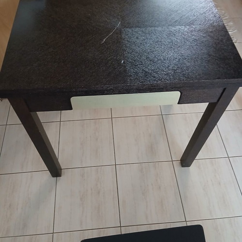 Extendable kitchen table used, black with silver drawer