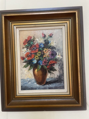 Embossed painting of vase with flowers, 26x20 cm