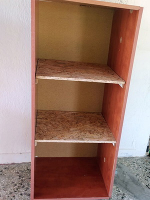 Wooden shelf with 3 shelves and footings by hand, used