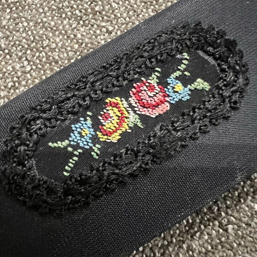 Mirror with comb used, vintage with embroidered design
