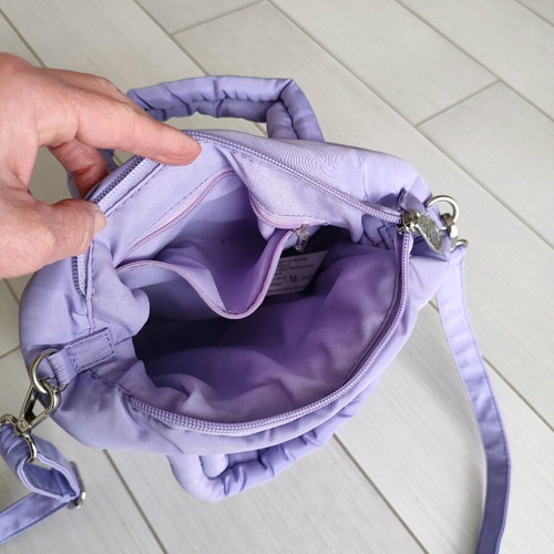 Stradivarius shoulder bag like new, purple, puffer jacket fabric