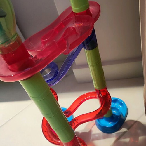 Marble run toy used, assembly game with 10 marbles