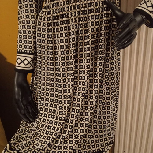 Next midi dress with elastic waist, black and white geometric pattern, UK 16 EUR 44
