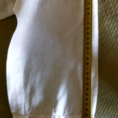 Silvio Testino linen blouse used, white with brown embroidered detail, size Large No50