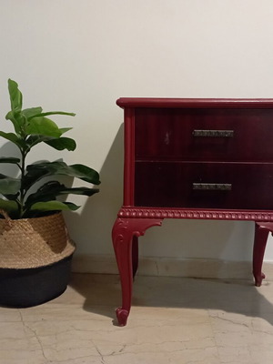 Vintage nightstand used, wooden with carved legs
