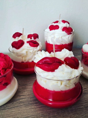 Candle in glass with decorated hearts and lips new