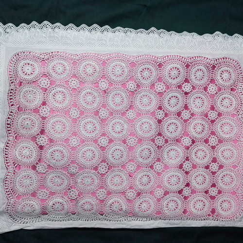 Vintage 60s pillowcases set of 2 used with handmade crochet lace
