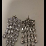 Long chandelier earrings with rhinestones, silver