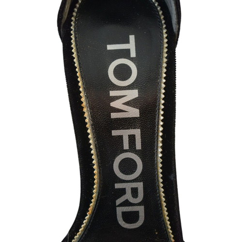 Tom Ford black velvet gunmetal platform sandals EU 37