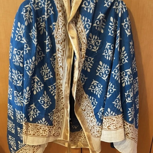 Greek Island Memories Scarf like new, blue with gold details