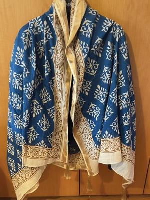 Greek Island Memories Scarf like new, blue with gold details
