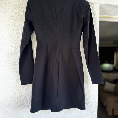 Stradivarius short black dress with long sleeve and square neckline, size L