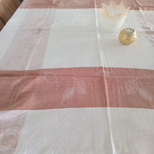 Tablecloth with brown stripes handmade, used, 134x124 cm