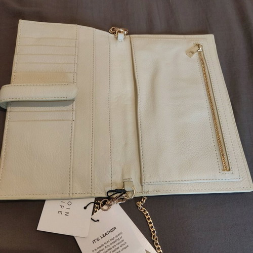 Zara leather wallet on a chain new, beige