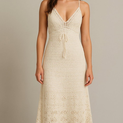 Handmade knitted dress like new, white, size S