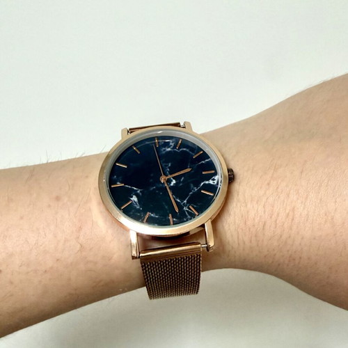 Minimalist watch new, stainless steel rose gold black marble unisex