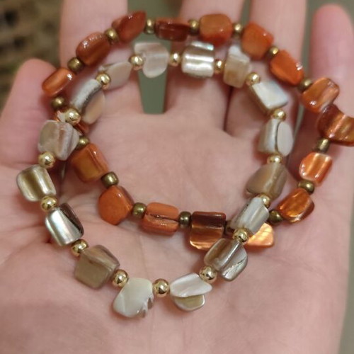 Summer elastic bracelets beige and orange like new, set of two