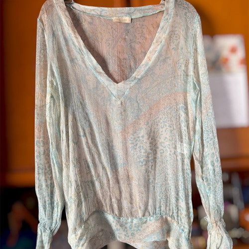 Silk blouse Rebecca Blu used, turquoise, size S