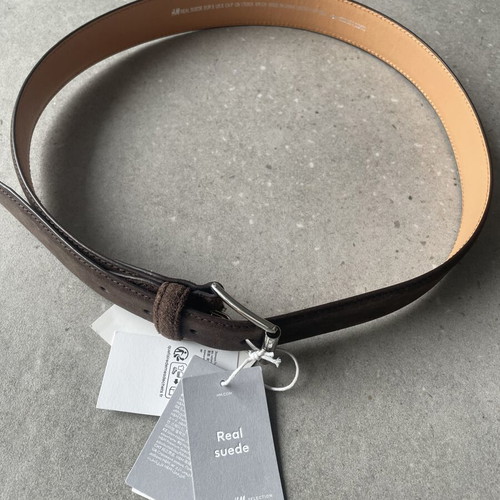 H&M women's suede belt 100cm new, brown with metal buckle