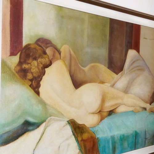 Oil painting on canvas "In the Arms of Morpheus" used, signed, 1989