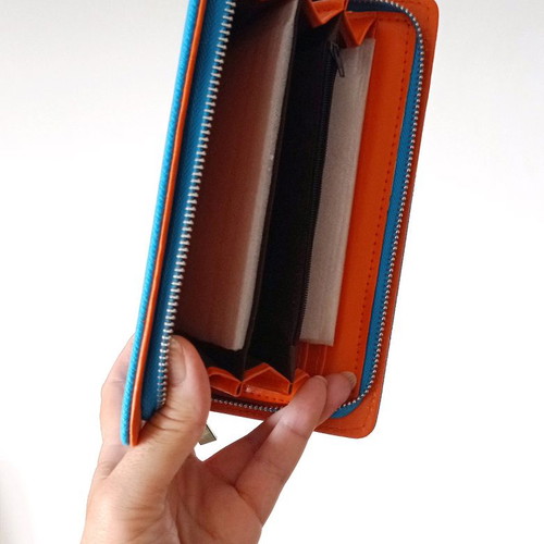 Large wallet in bright turquoise synthetic leather new