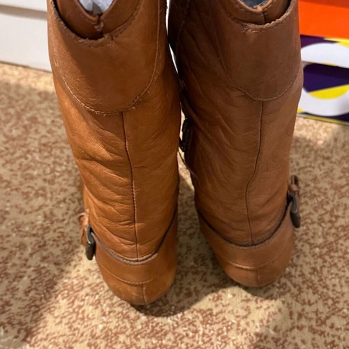 Leather brown mid-calf boots used, size 37