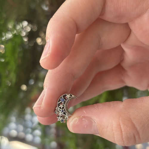 Pandora Moon and Stars Charm like new, silver with blue stones